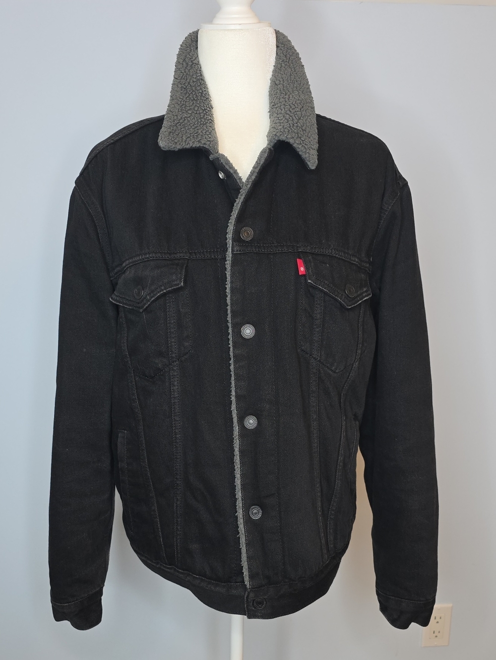Levi's Black Denim Jacket with Gray Sherpa Lining